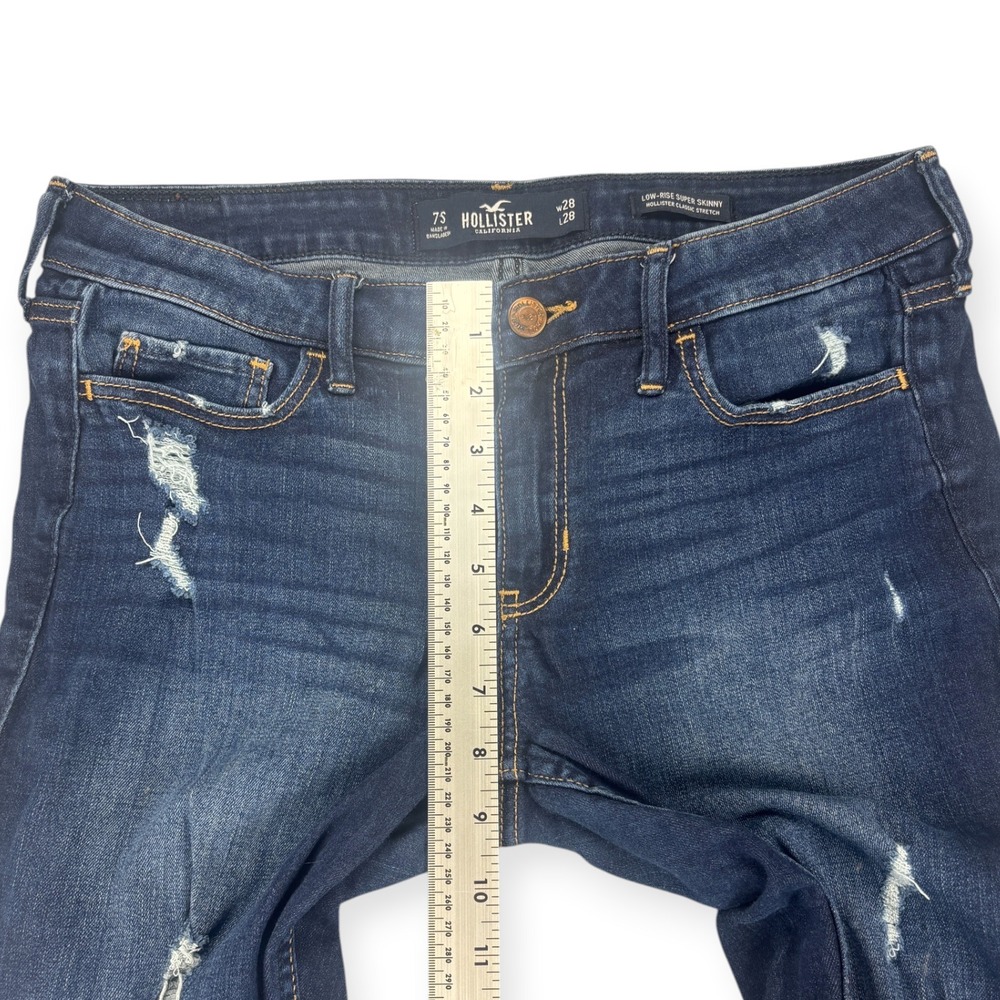 Hollister Womens 7S 28x28 Low Rise Super Skinny Jeans Dark Wash Distressed Y2K - Picture 9 of 11